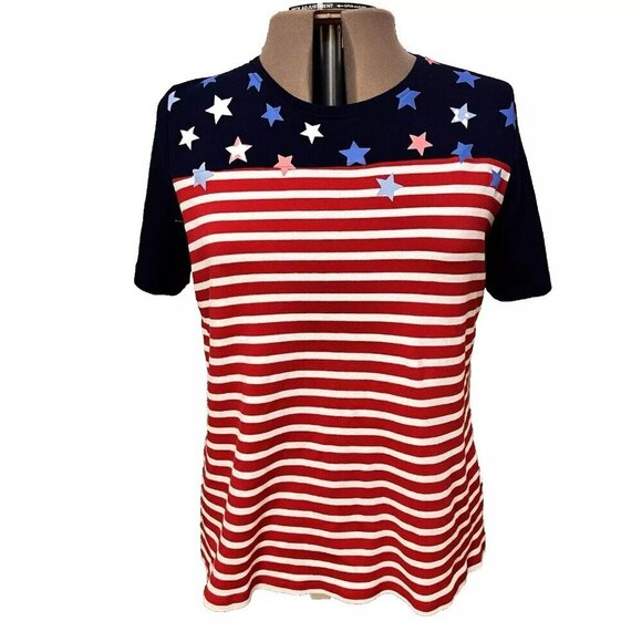 Kim Rogers. XL. Stars & Stripes Pullover. Nautical.  Patriotic. Cotton Knit. - Picture 1 of 6